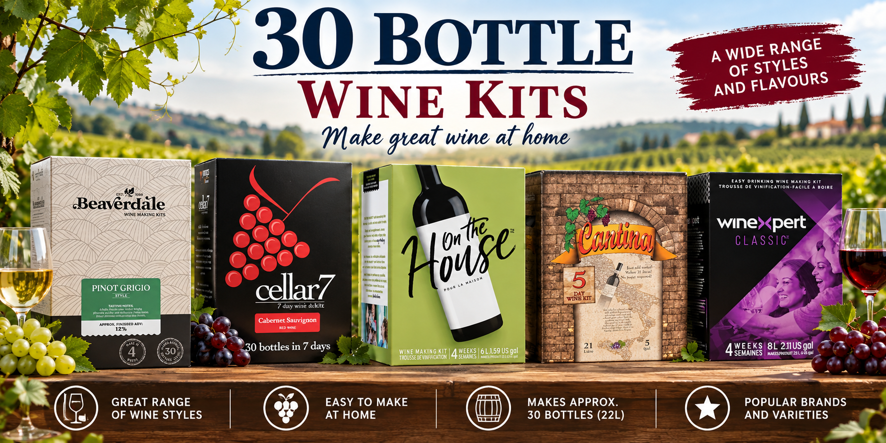 30 Bottle Wine Kits - Winemaking Range