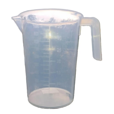 1 Ltr Heavy Duty Plastic Jug, transparent measuring jug with handle, ideal for various liquids.