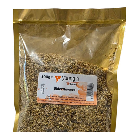 Dried Elderflowers 100g for home brewing, ideal for wine making and adding unique flavor to recipes.