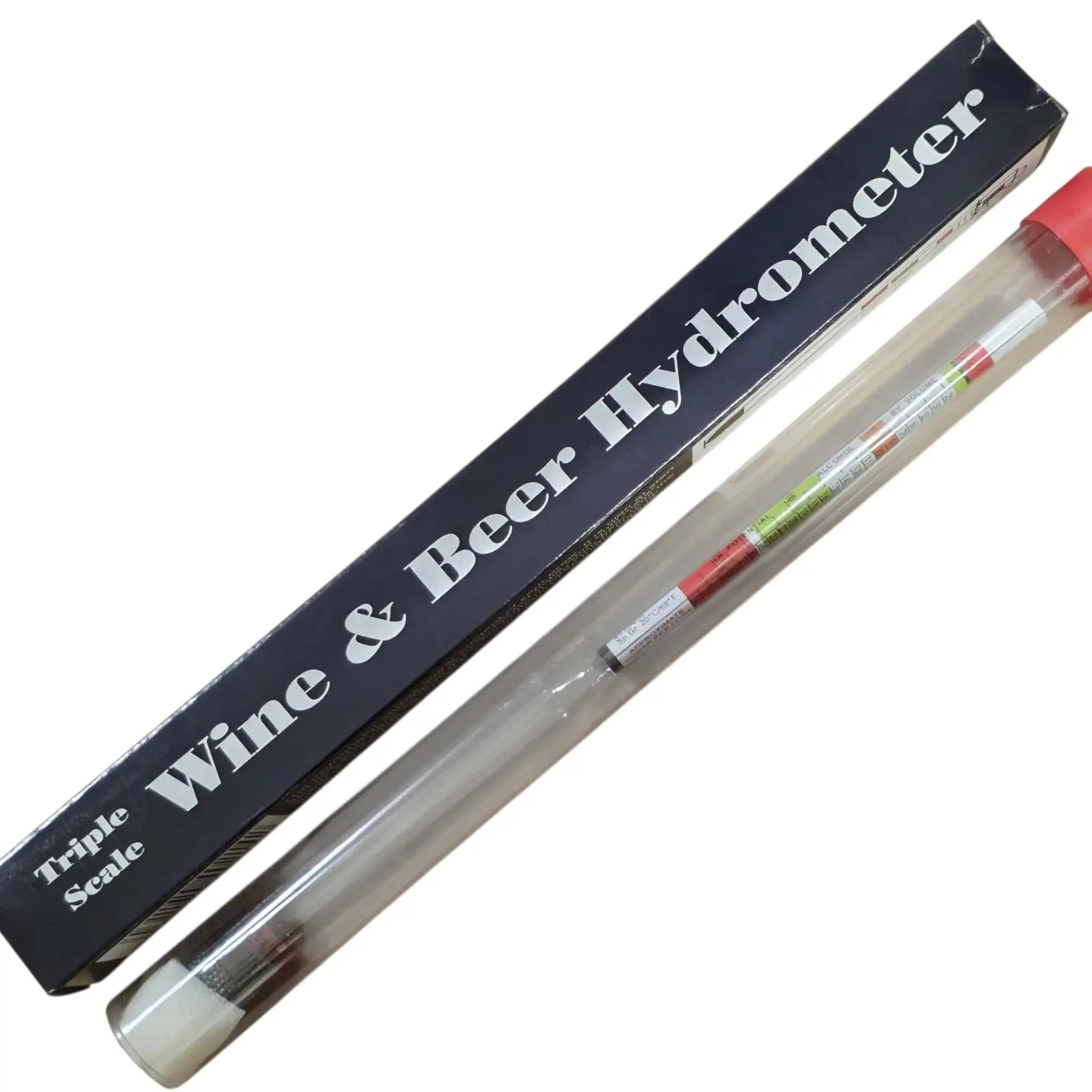 Better Brew Wine & Beer Hydrometer in packaging, showing precision triple scale for fermentation monitoring.