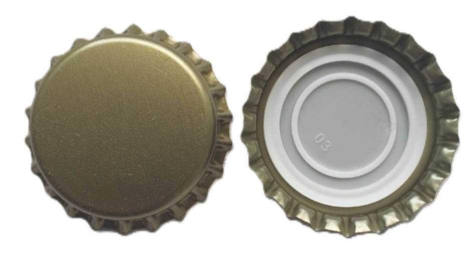 29mm Crown Caps Gold x 1000 pack of high-quality crown caps for Champagne-style bottles.
