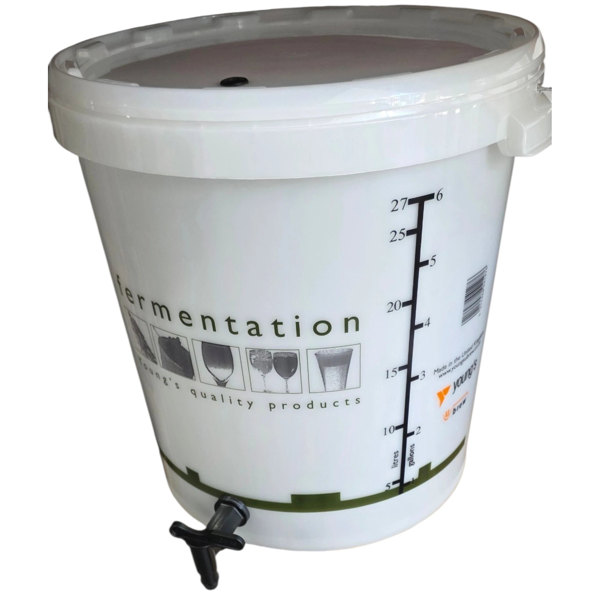 32 Litre Fermentation Bucket with Tap and Grommet from Youngs, perfect for beer and wine brewing.