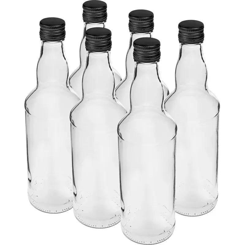 500 ml vodka bottle with black screw cap, 6 pcs, clear glass bottles for liqueurs and other spirits.