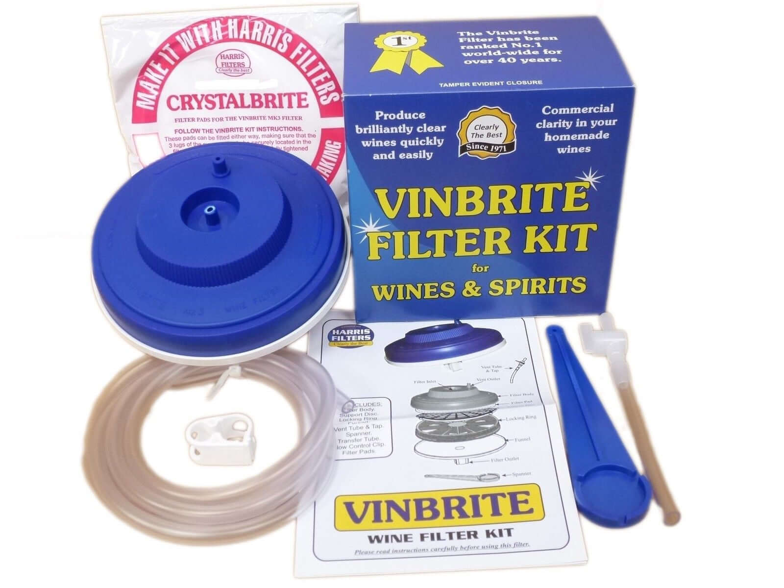 Harris Vinbrite Wine Filter Kit includes filters, tubing, and instructions for clear homemade wines.