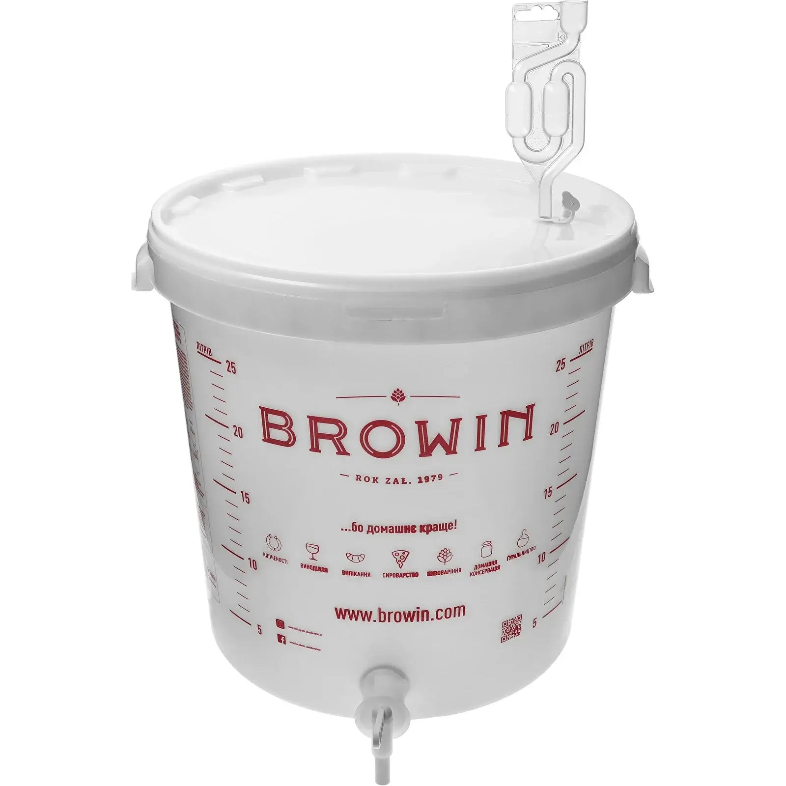 Browin Fermentation Bucket 30 Litre with printing, tap and plastic airlock