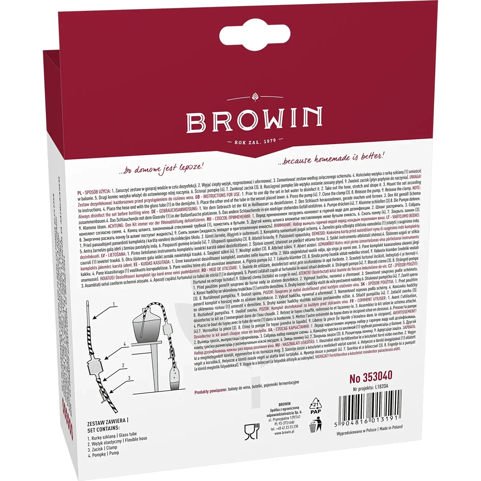 Browin Wine siphon hose tubing with hand pump back box