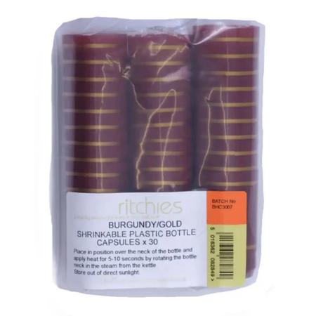 Shrink capsules - 30 Dark Red / Burgundy with two gold bands
