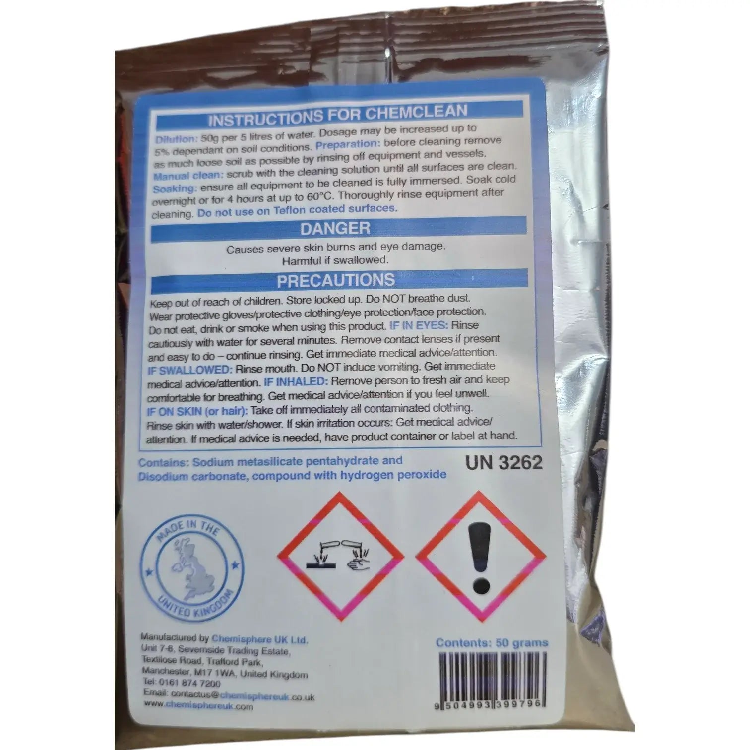 Chemclean Cleaner 50g Sachet back