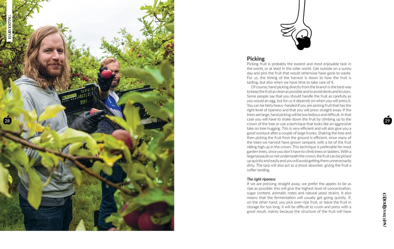 Cider Revolution - Hardback Book cover showing apple pickers in an orchard, capturing the essence of cider-making.