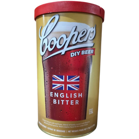 Coopers English Bitter Beer Kit packaging featuring brown copper beer with creamy head and floral aroma.