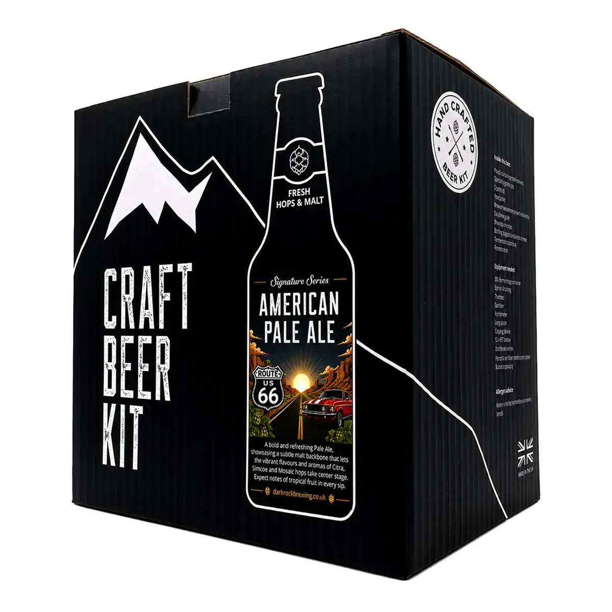 Dark Rock Signature American Pale Ale beer kit packaging featuring mountain and bottle design.