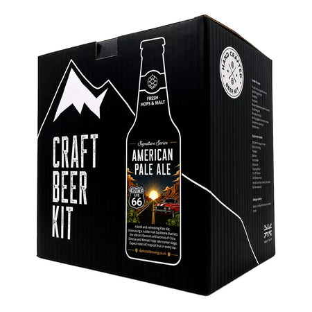 Dark Rock Signature American Pale Ale beer kit packaging featuring mountain and bottle design.