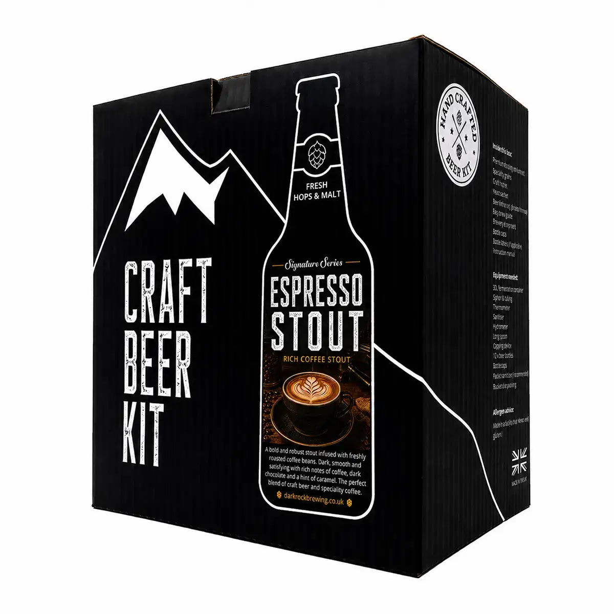 Dark Rock Signature Espresso Stout beer kit packaging featuring rich coffee stout and craft beer branding.