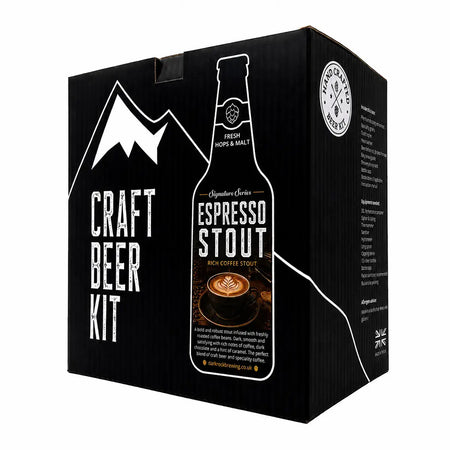 Dark Rock Signature Espresso Stout beer kit packaging featuring rich coffee stout and craft beer branding.