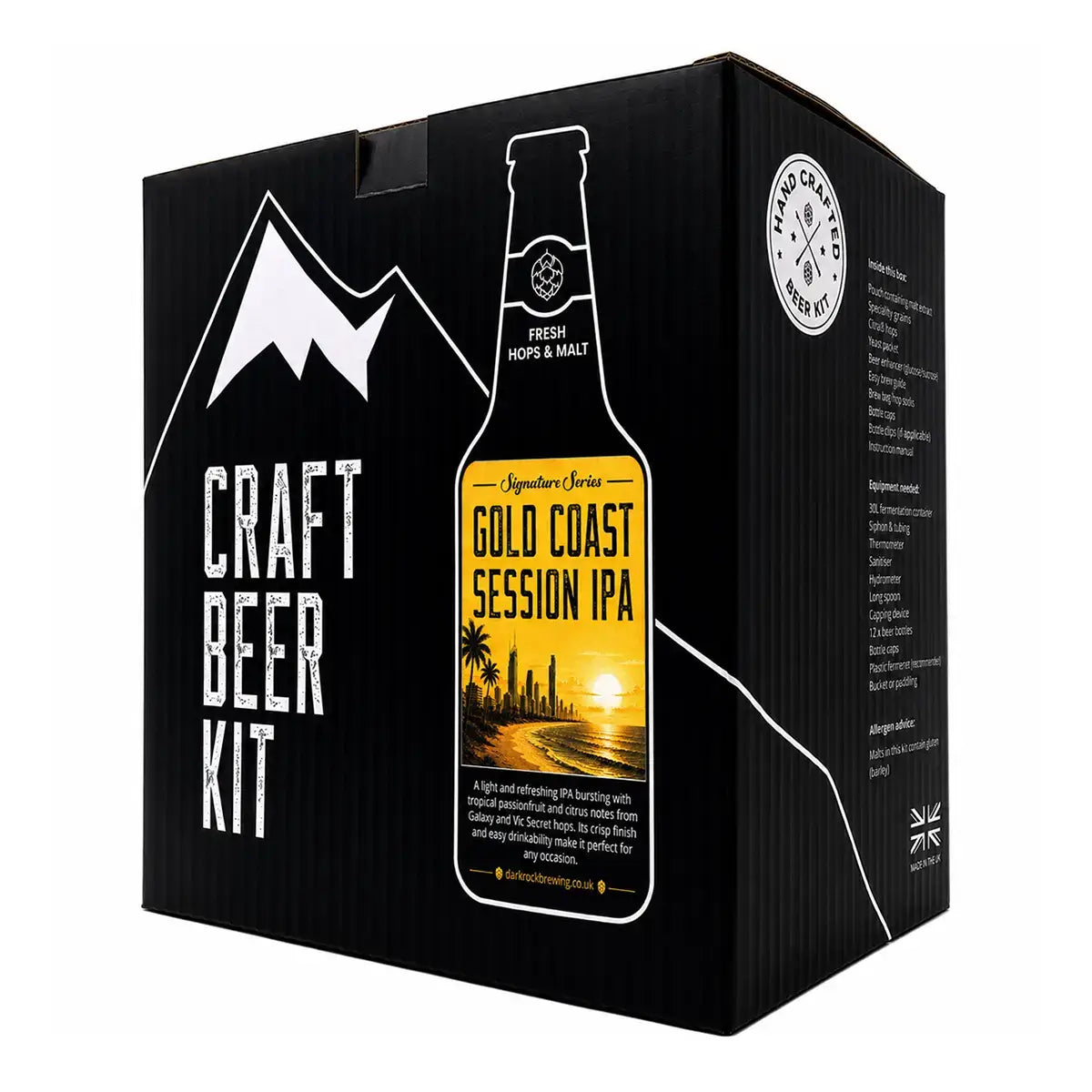 Dark Rock Signature Gold Coast Session IPA beer kit packaging showcasing craft beer brewing.