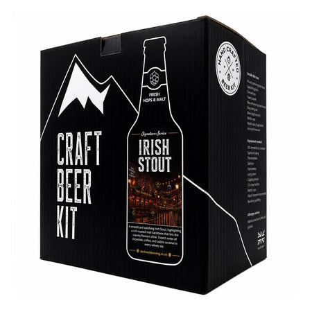 Dark Rock Signature Irish Stout beer kit packaging with a black design and mountain graphics.