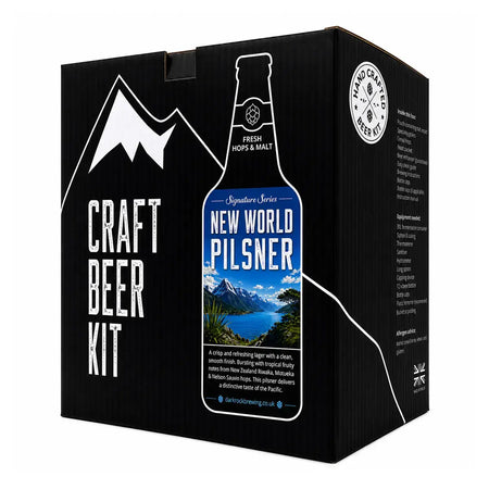 Dark Rock Signature New World Pilsner Beer Kit in a craft beer kit box featuring mountain graphics.
