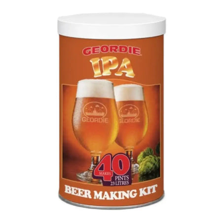 Geordie IPA Beer Kit packaging featuring two pints of light, hoppy English IPA beer for home brewing.