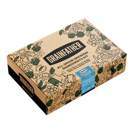 Grainfather Bay Break West Coast IPA All Grain Beer Kit packaging with brewing ingredients and detailed instructions.