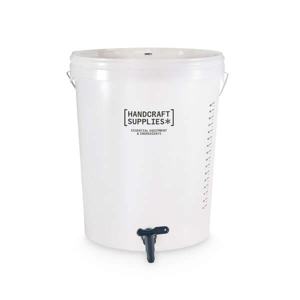 25 Litre Fermenter with Tap Lid & Grommet featuring side litre markings and sturdy tap for easy dispensing.