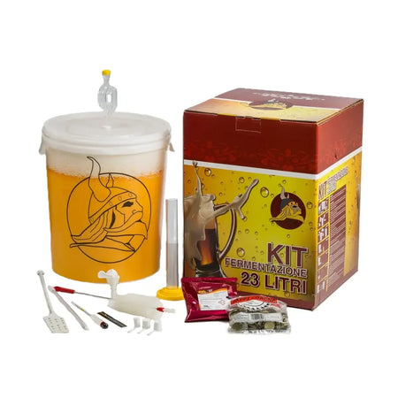 Silver Beer Fermentation Equipment Starter Kit with fermenter, tap, thermometer, and brewing tools.