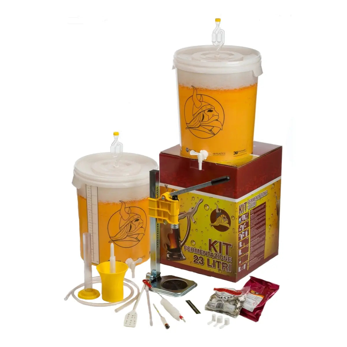 Platinum Beer Fermentation Equipment Starter Kit showcasing fermenters, airlocks, and brewing tools.