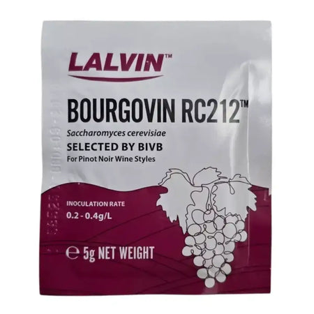 RC212 Bourgovin Wine Yeast - Lalvin packet for Pinot Noir wine styles, selected by BIVB, 5g net weight.