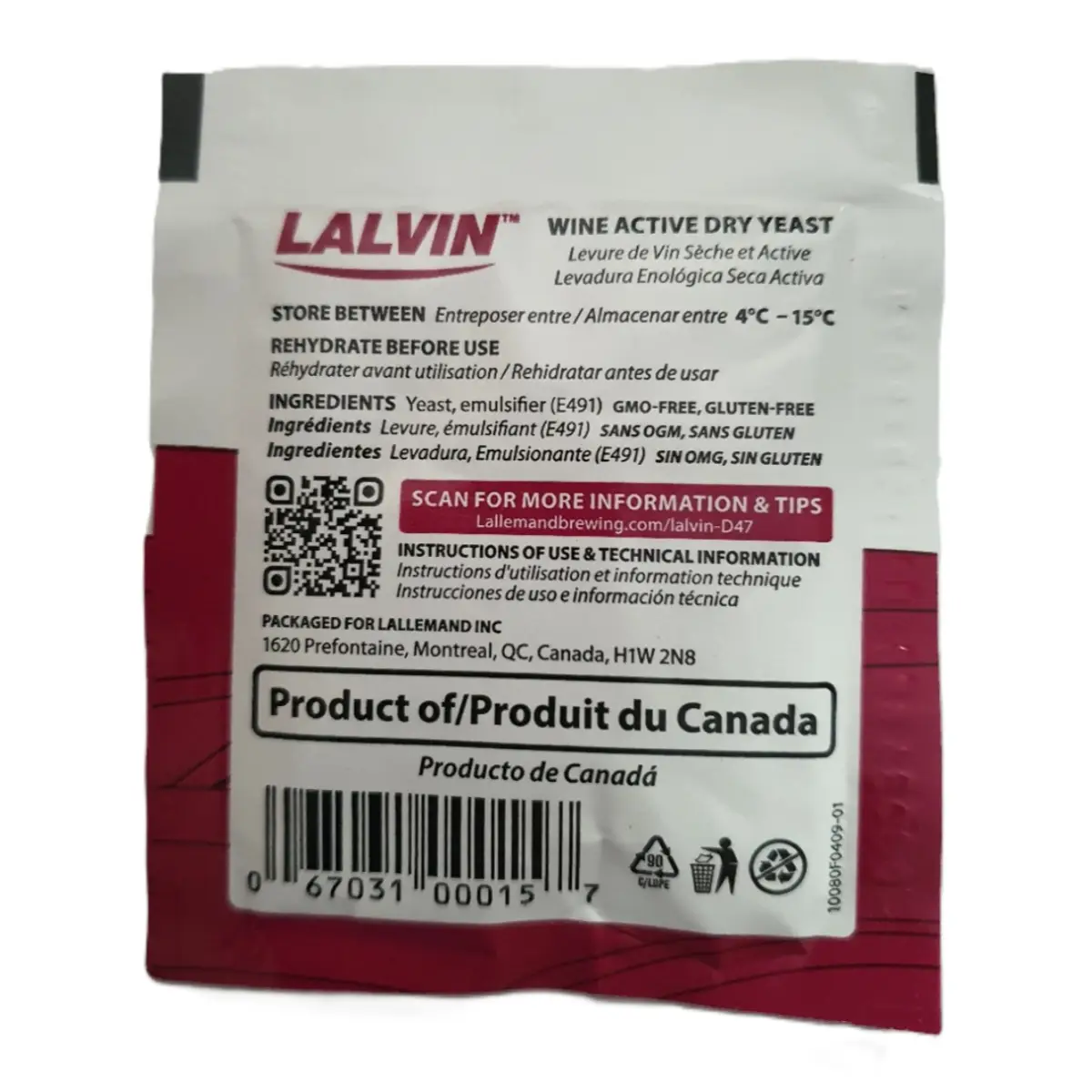 D47 Wine Yeast - Lalvin  Back| The Home Brew Shop | 30043