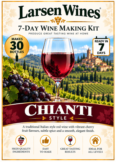 Larsen Chianti Style Wine kit | 7-day wine making kit, makes 30 bottles, high quality ingredients, easy to use.