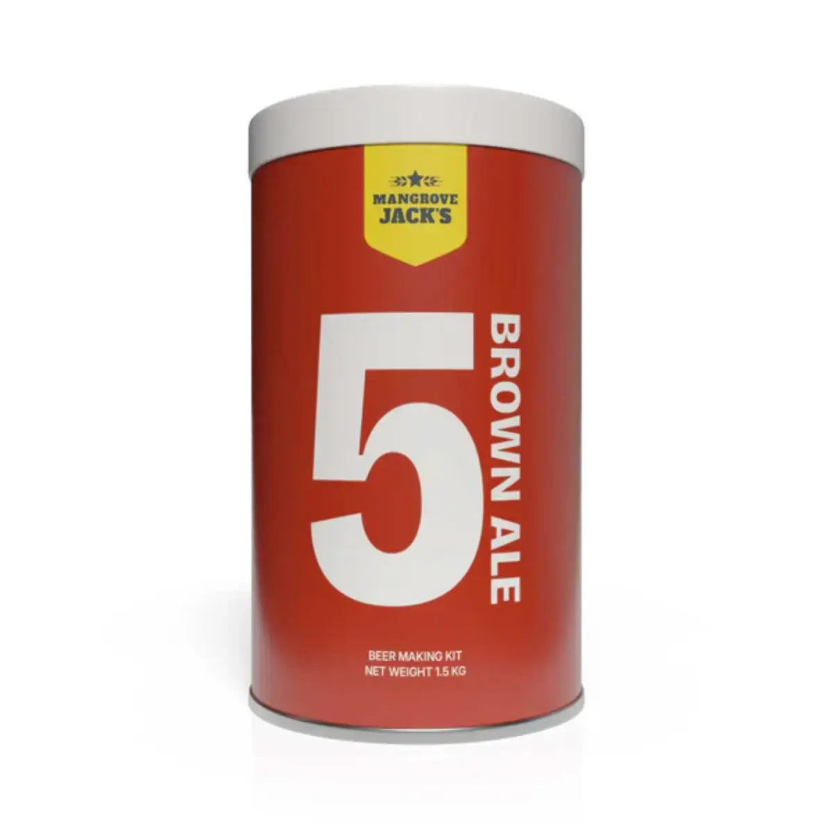 No.5 Brown Ale Beer Kit by Mangrove Jack's in a red canister, a perfect choice for brewing your own beer.