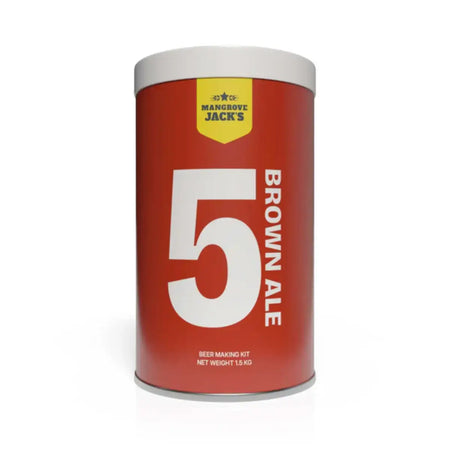No.5 Brown Ale Beer Kit by Mangrove Jack's in a red canister, a perfect choice for brewing your own beer.
