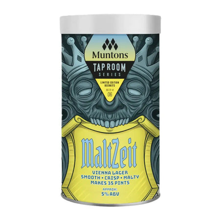 MaltZeit Beer Kit - Muntons Taproom canister with vibrant design for Vienna Lager, brewing 35 pints.