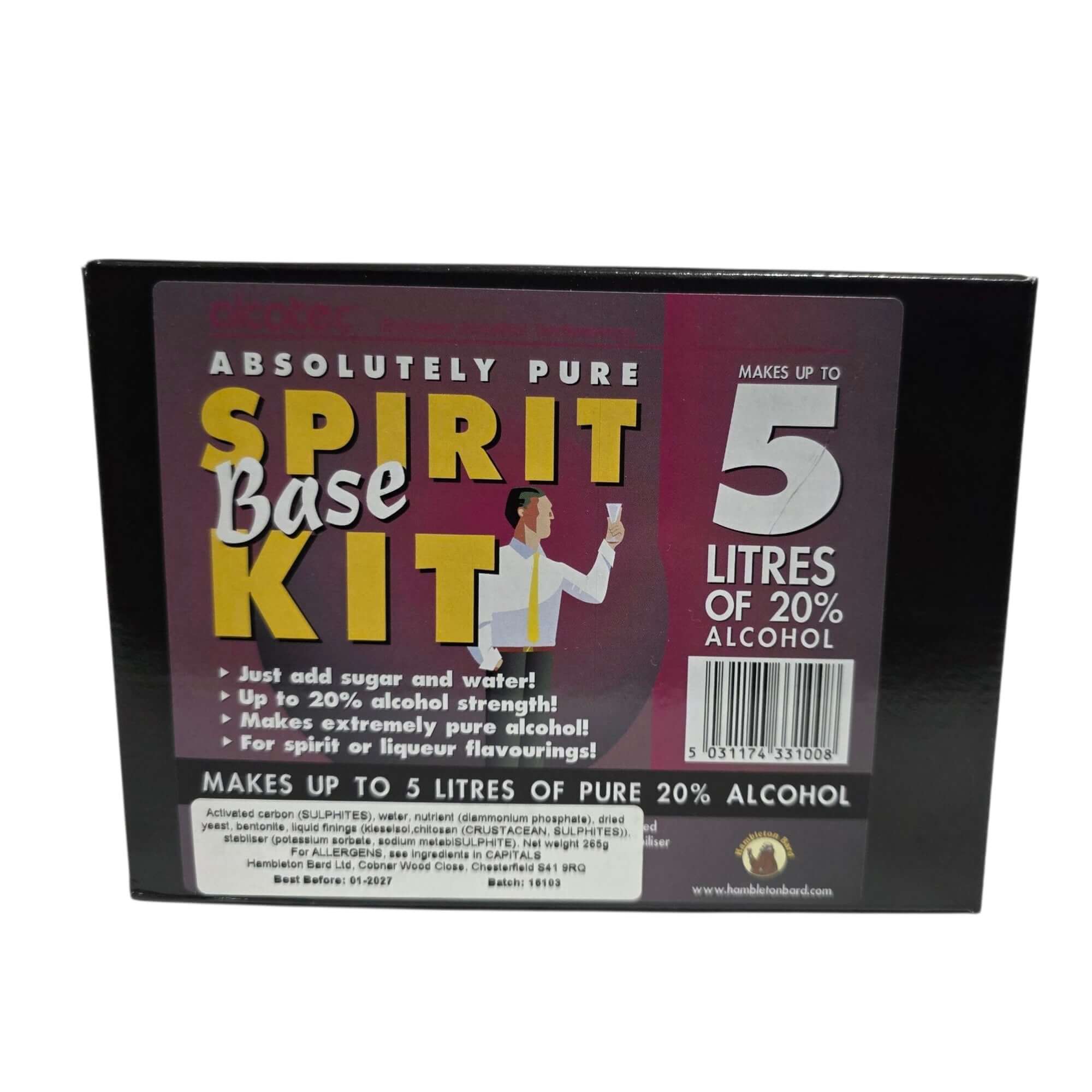 Alcotec Spirit Base Kit 5 Litres packaging showing easy instructions for making high-strength alcohol.