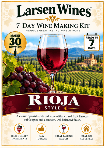Larsen Rioja Style Wine kit 7-Day Wine Making Kit for producing 30 bottles of great tasting wine at home.
