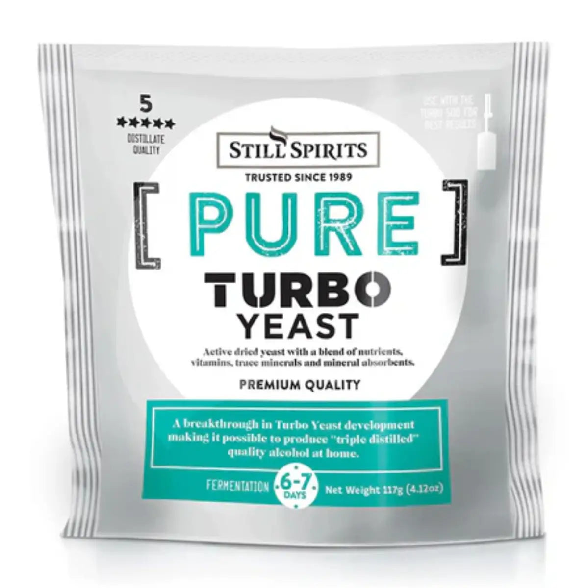 Still Spirits Pure Turbo Yeast Triple Distilled 110g premium quality yeast for home alcohol production.