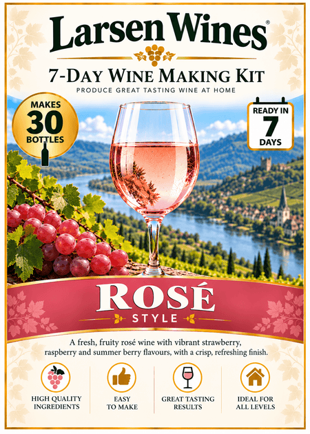 Larsen Rose Style Wine kit, 7-Day Wine Making Kit, 30 bottles, fresh fruity rosé wine, great tasting wine at home