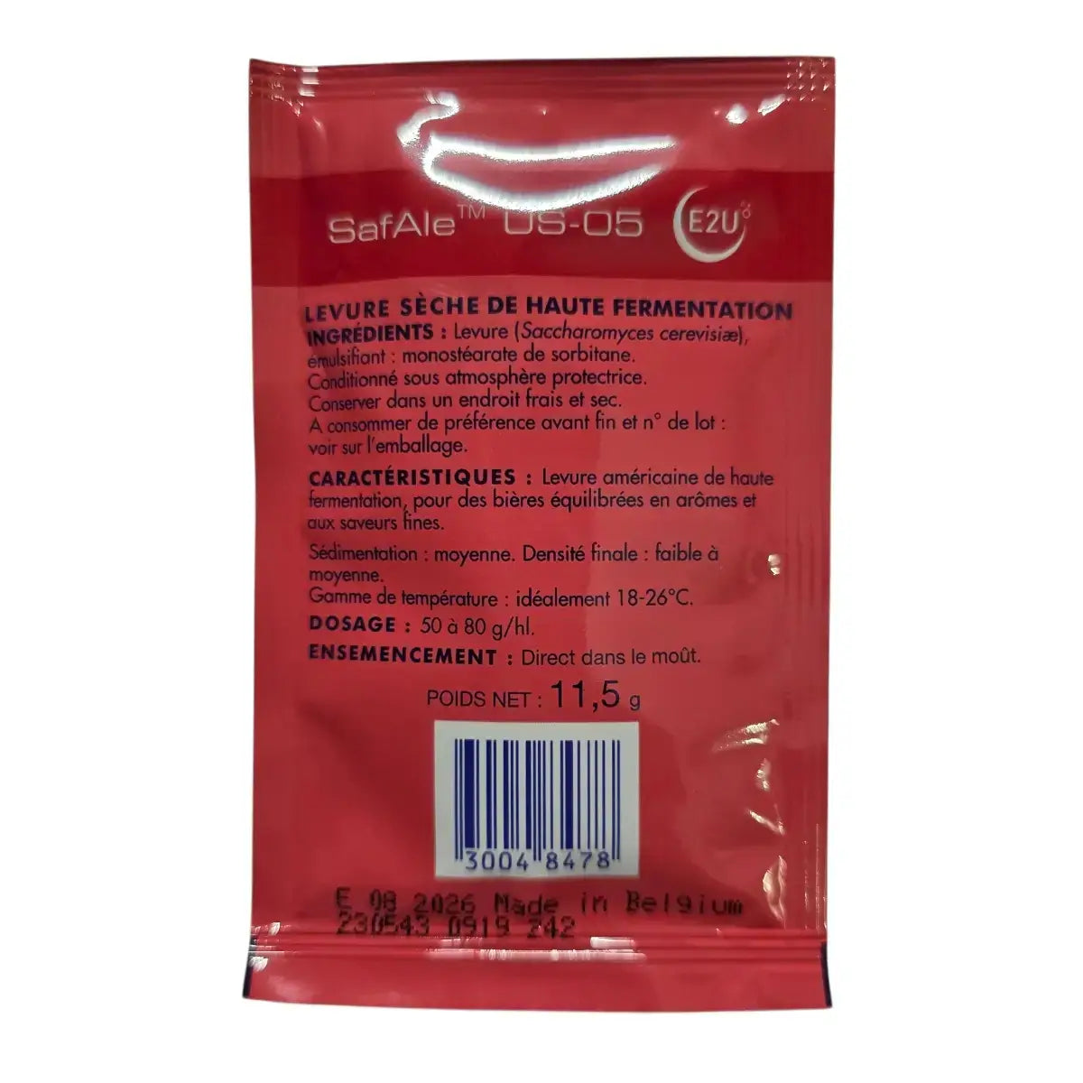 Safale US-05 Beer Yeast Back of Packet
