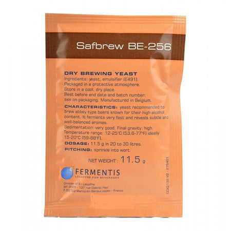 SafAle BE-256 Abbaye Beer Yeast Fermentis 11.5g packaging for brewing strong Belgian ales.