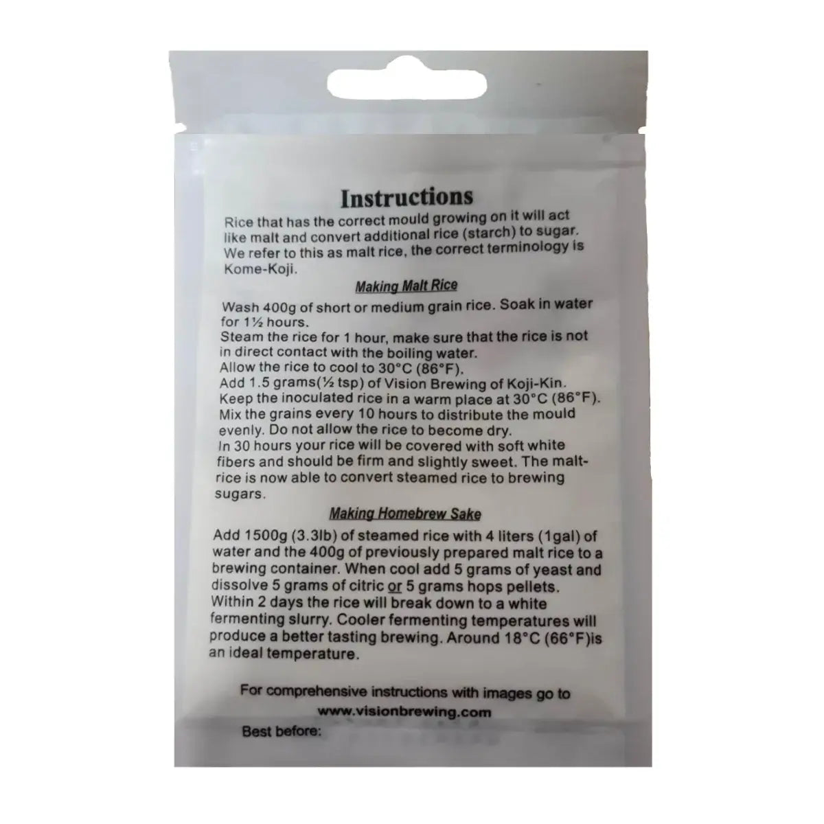 Sake Koji Kin Home Brew Starter back packet