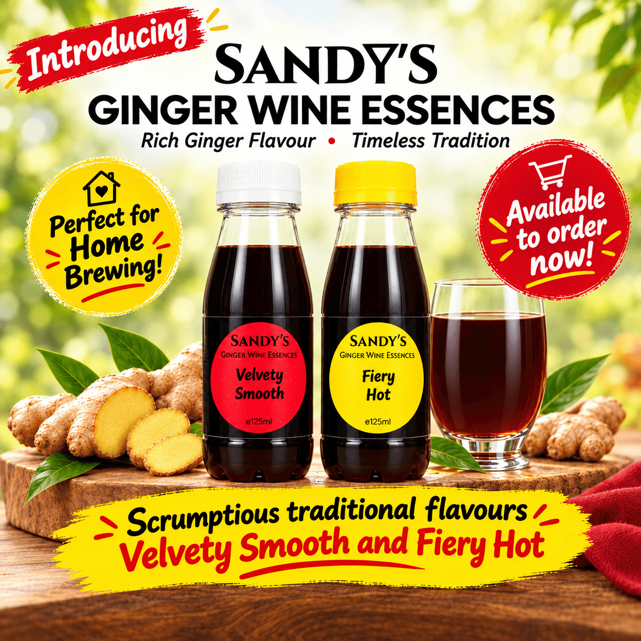 Sandy's Ginger Essence Twin Pack - Fiery Hot and Velvety Smooth ginger wine essences, perfect for home brewing.