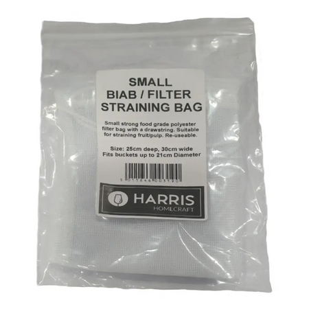 Harris Small BIAB / Filter Straining Bag in packaging, featuring a drawstring for easy use.