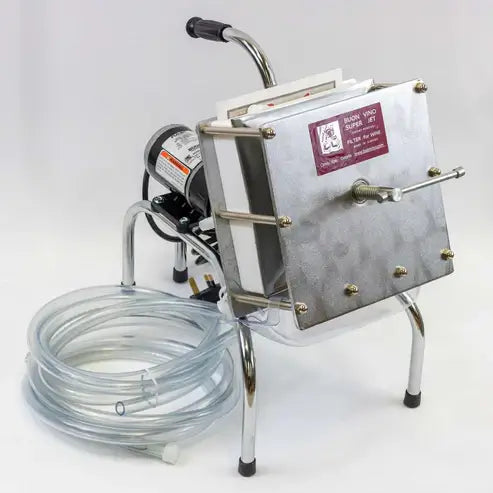 Buon Vino Super Jet Wine Filter with motor and tubing for home winemaking.