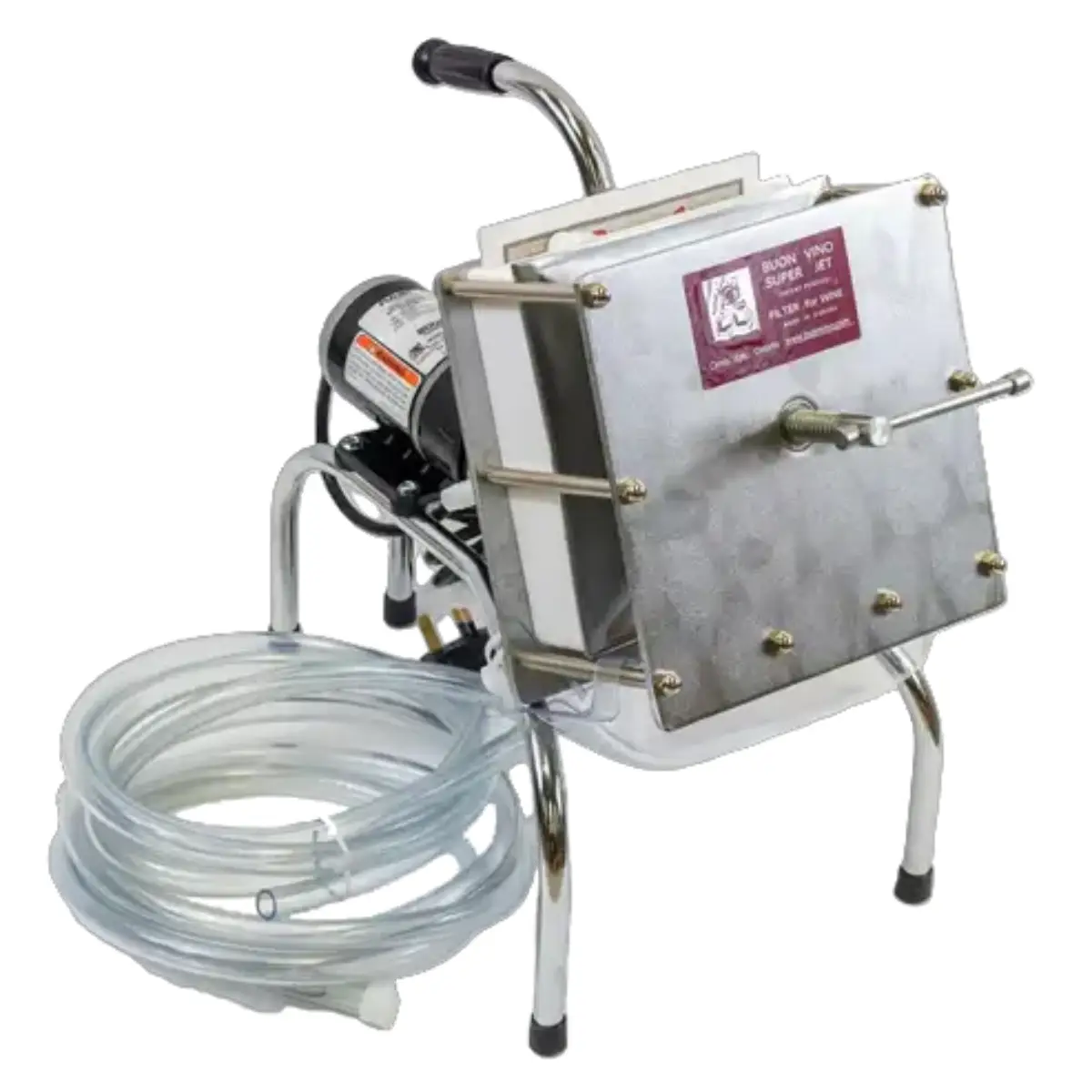 Buon Vino Super Jet Wine Filter with motor and tubing for home winemaking.