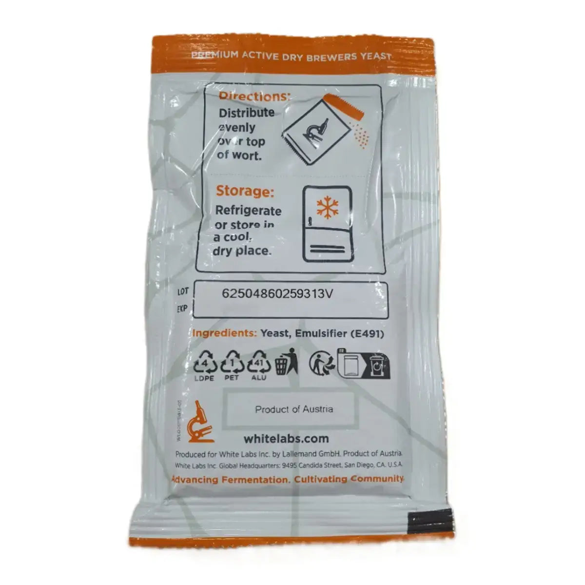 White Labs WLP001 California Ale Dried Beer Yeast 11g Back - The Home Brew Shop