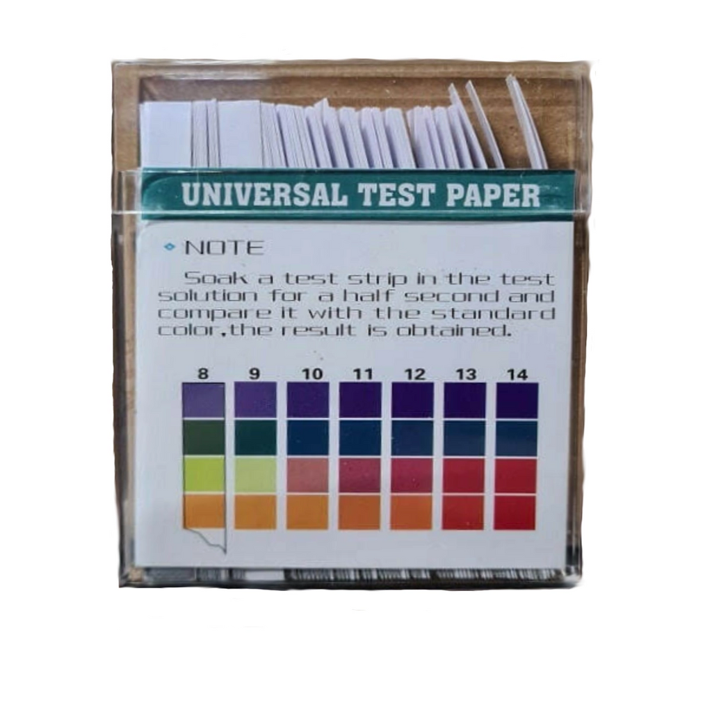 Ph Universal Test Papers 0-14 packaging with test strips and color chart for measuring pH levels.