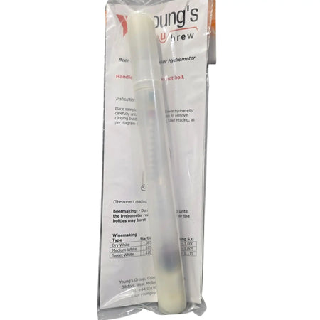 Young's Hydrometer in package for accurately measuring specific gravity in beer and wine making.
