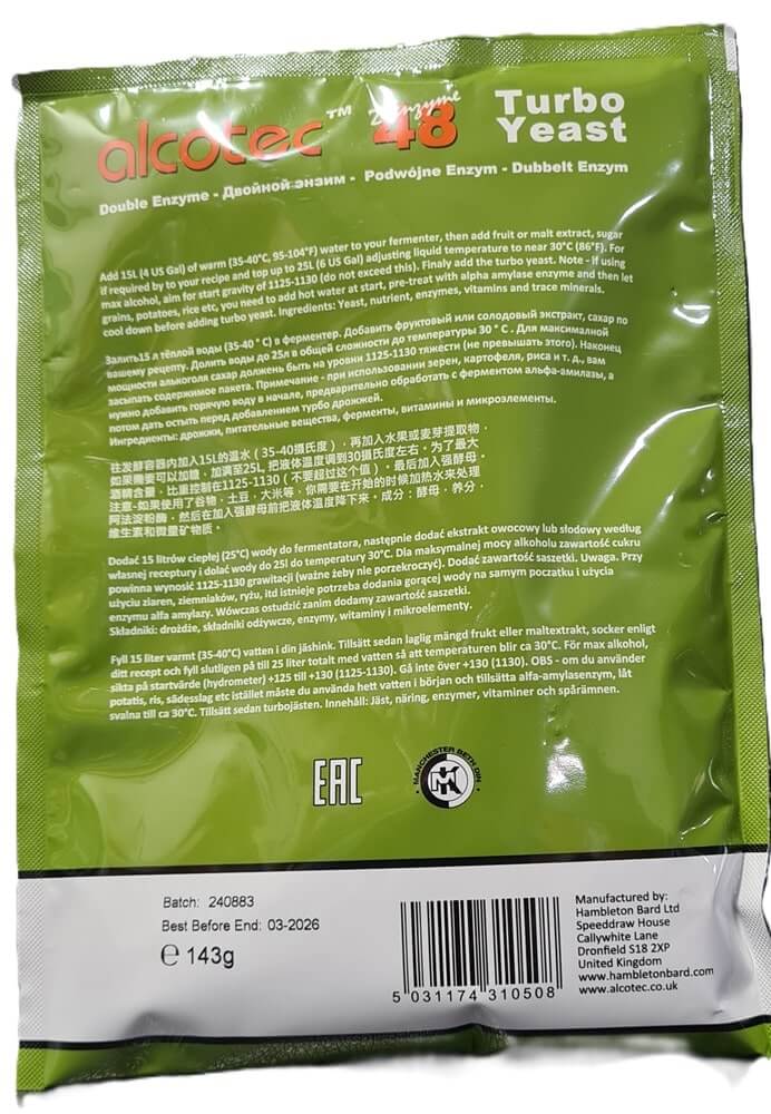 Fruit and Grain Turbo Yeast 48 | Alcotec | The Home Brew Shop | 31050