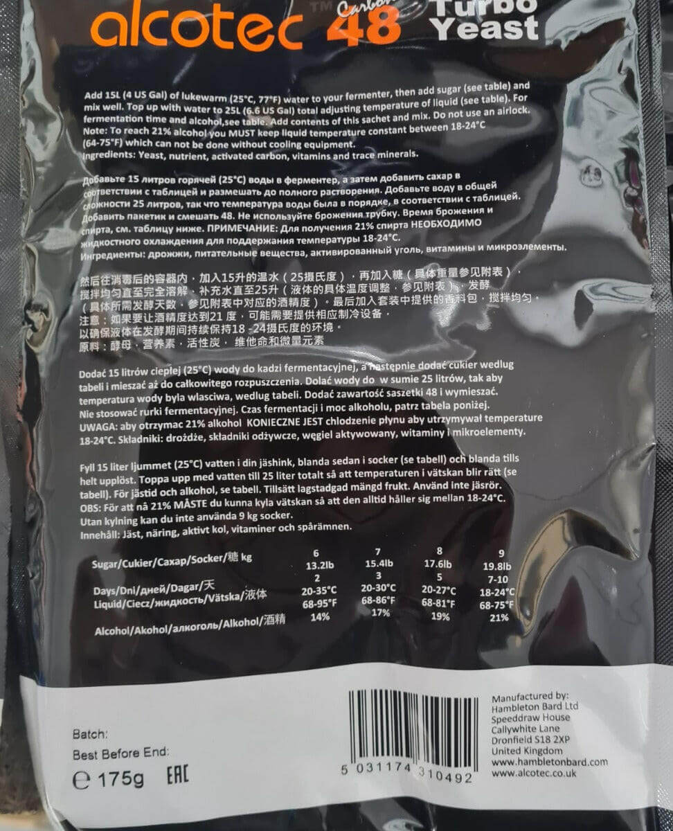 Alcotec 48 Turbo Carbon Yeast | The Home Brew Shop | 31049