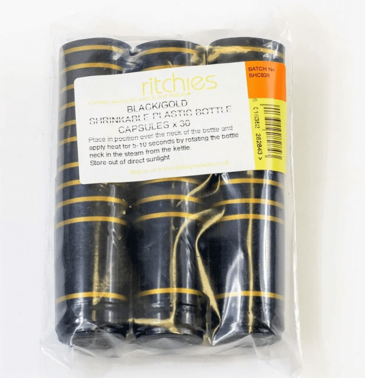Shrink capsules - 30 Black with two gold bands | The Home Brew Shop | 44710 - 8284c