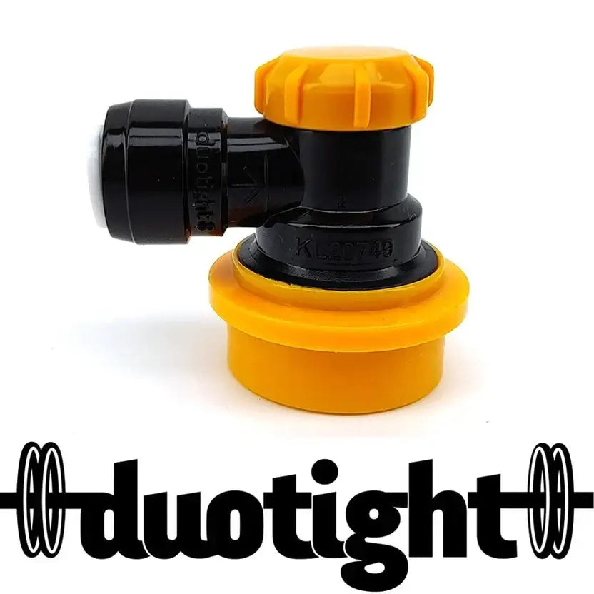 Duotight 8mm (5/16) x Ball Lock Disconnect (Black + Yellow Liquid) - KL20749 with yellow and black color design.